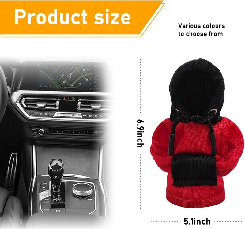 Suvnie Car Gear Shift Cover, Fashionable Hoodie Car Shift Knobs, Novelty Mini Auto Gearshift Decor Sweater Shirt, Universal Car Accessories for Winter Warm Knob Cover (Red & Black) - Image 2